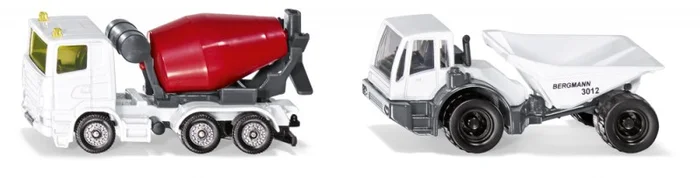 siku 1692, Baustellen-Set, Dumper und Betonmischer, Weiß/Rot, Metall/Kunststoff, Bereifung aus Gummi