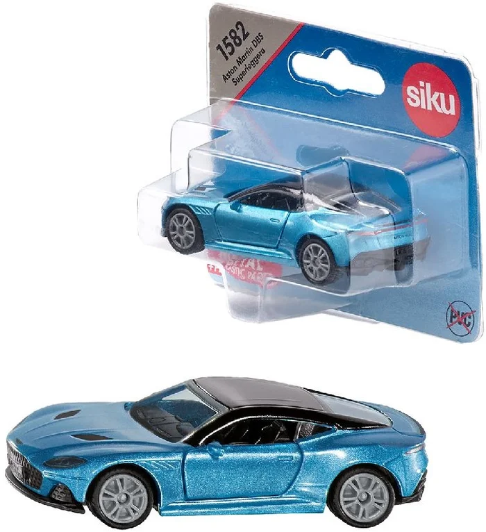 Siku Siku Aston Martin DBS Superleggera speelgoedauto metaal/plastic blauw deuren kunnen open sportvelgen met rubberen banden