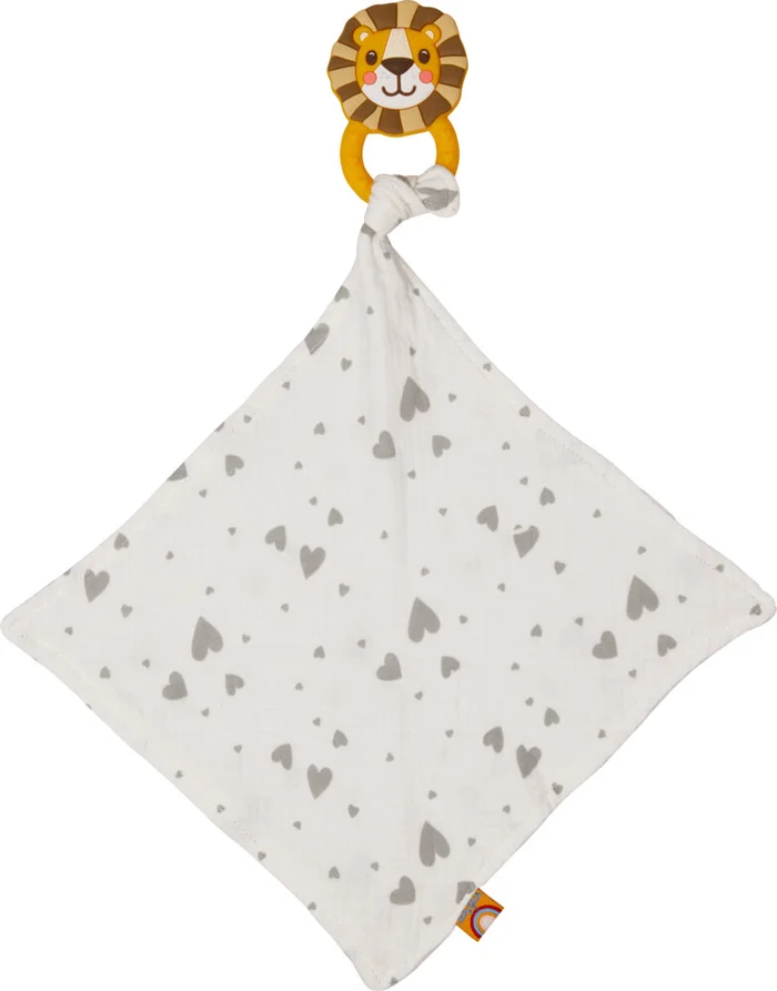 Silikon Beißring mit Schnuffeltuch Löwe – BabyGlück