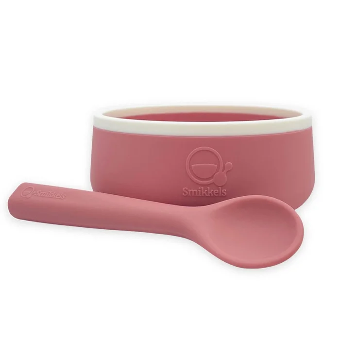 Smikkels – Silikon-Kinderschüssel mit Löffel – Pink