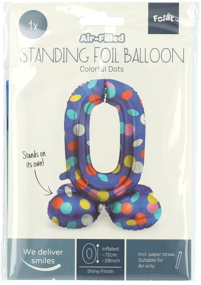 Staande Folieballon Colorful Dots Cijfer 0 – 72cm