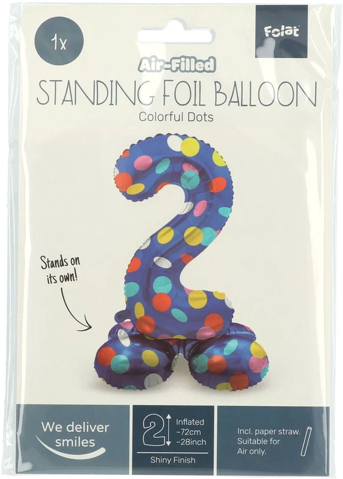 Staande Folieballon Colorful Dots Cijfer 2 – 72cm