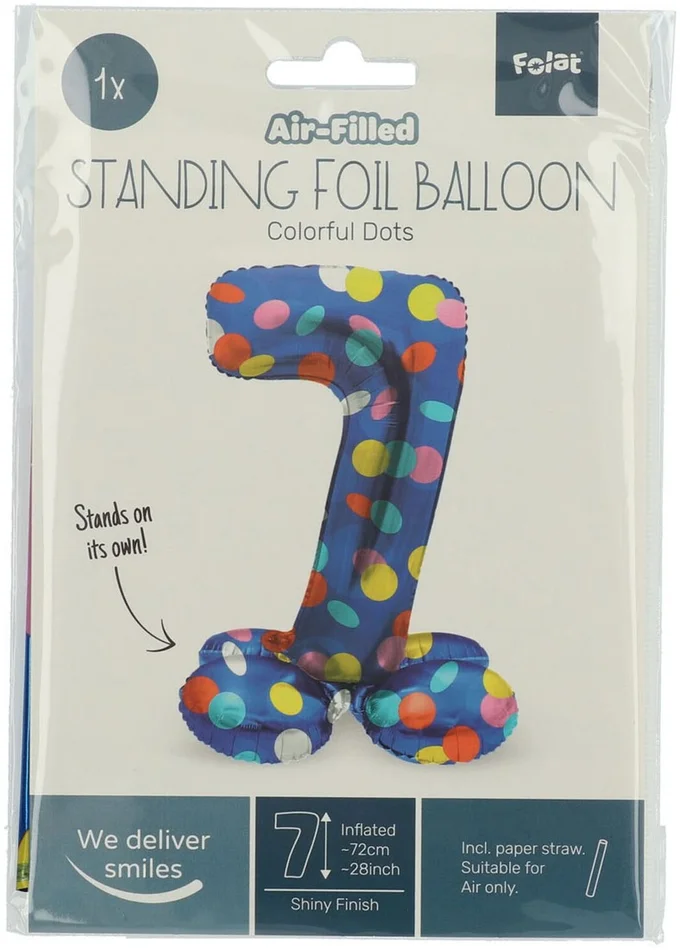 Staande Folieballon Colorful Dots Cijfer 7 – 72cm