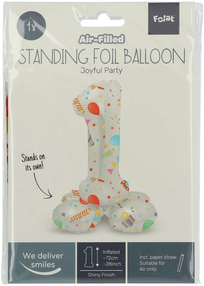 Staande Folieballon Joyful Party Cijfer 1 -72cm