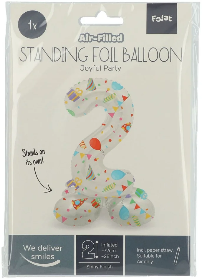 Staande Folieballon Joyful Party Cijfer 2 -72cm