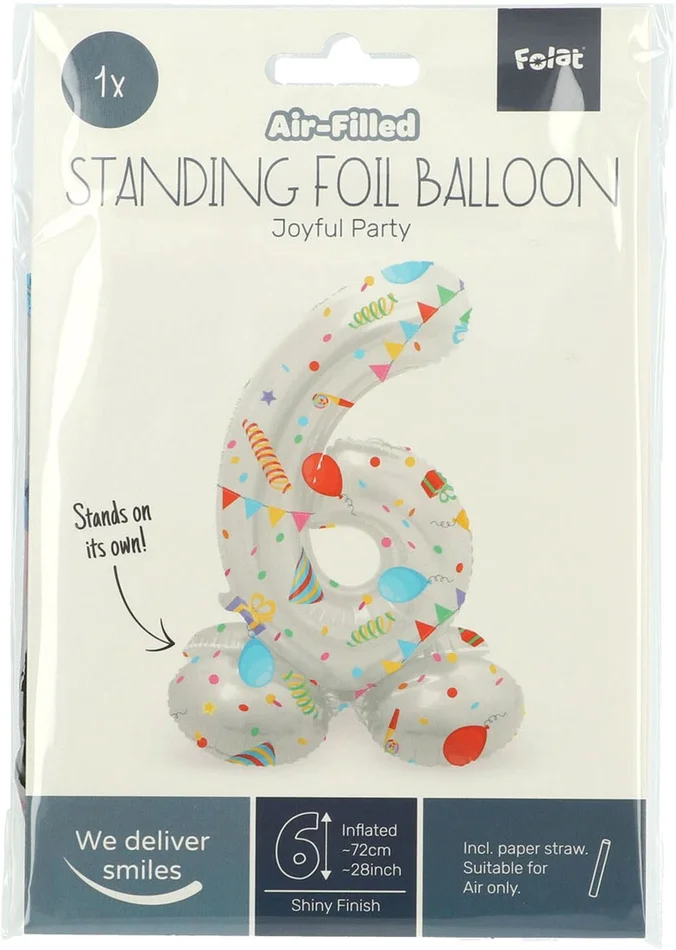 Staande Folieballon Joyful Party Cijfer 6 -72cm