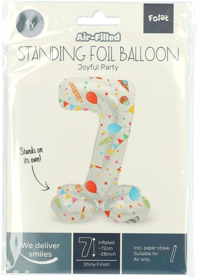 Staande Folieballon Joyful Party Cijfer 7 -72cm
