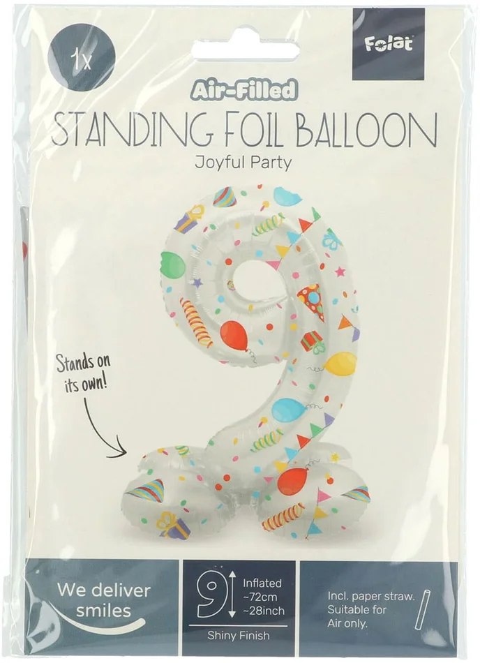 Staande Folieballon Joyful Party Cijfer 9 -72cm