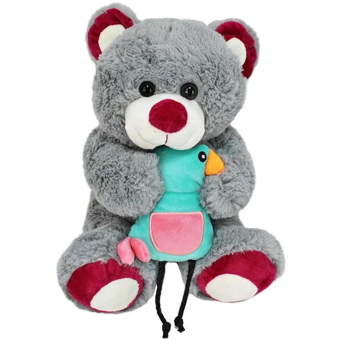 Teddybär „Dieter“ grau mit Vogel in Händen – ca. 28 cm