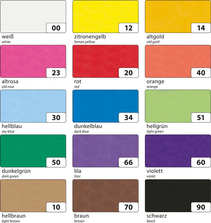 Transparentpapier 20 Rollen, 70×100 cm je Rolle versch. Farben, 42 g/m²