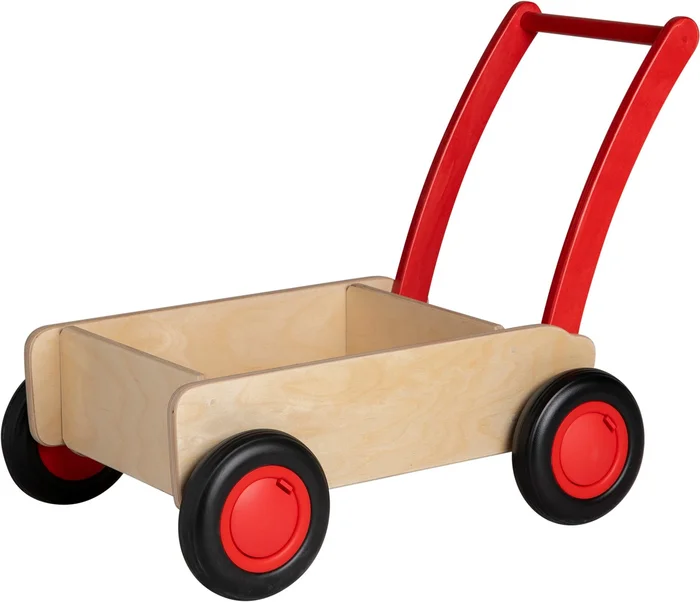 Van Dijk Toys Holz Lauflernwagen ab 1 Jahr – Natur – Rot (Kinderbetreuungsqualitt)