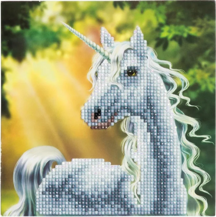 Vedes Crystal Art – Grußkarte Einhorn im Sonnenschein 18x18cm