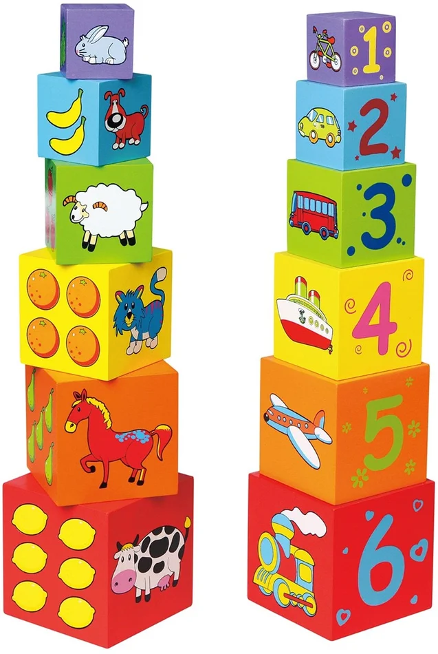 Viga Toys Stapelwürfel Holz 6-teilig. 1+