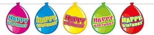 Vlaggenlijn Ballonnen Happy Birthday, 10mtr.