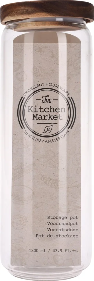Voorraadpot glas 1300ml Acacia hout deksel