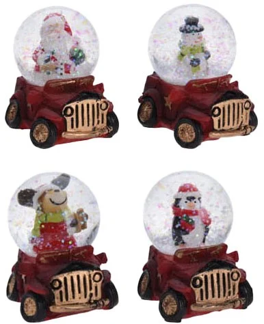 Waterbal Kerstfiguur in Auto, 6,5cm