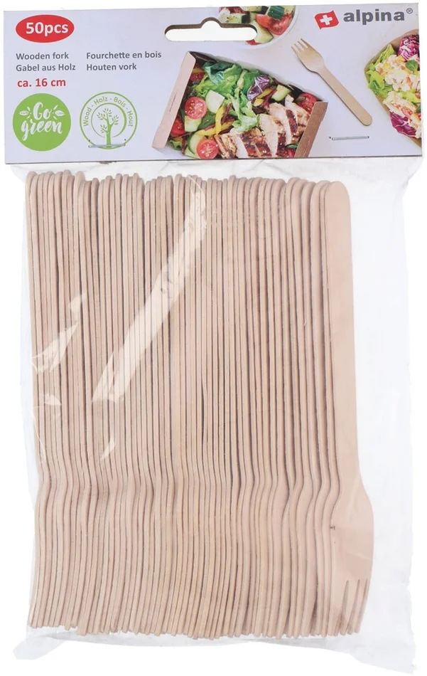 Wegwerp Vork Hout 16cm, 50st.