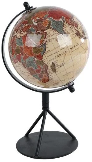Wereldbol „World“ S beige/zwart mango 12,5x15x27cm