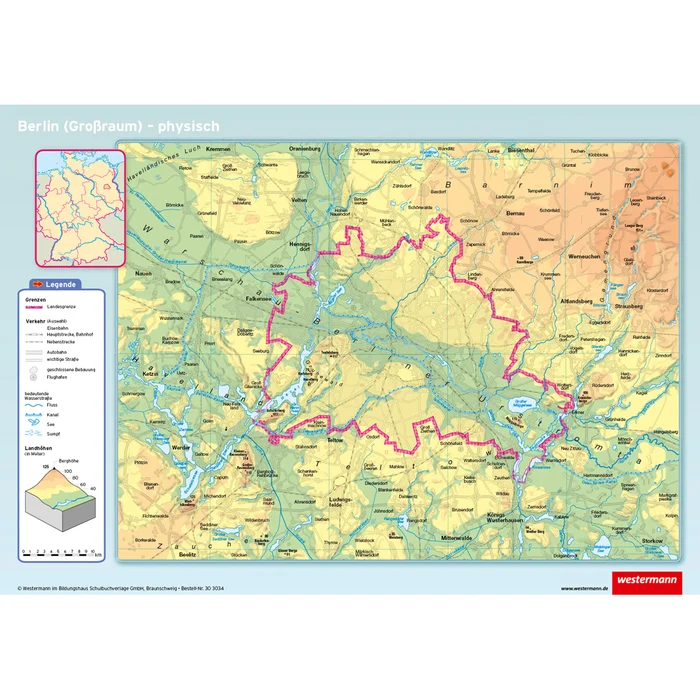 Westermann Posterkarte Berlin, physisch/politisch | 303034/F