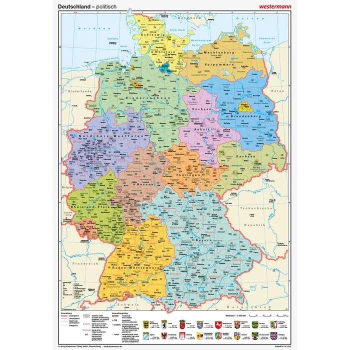 Westermann Posterkarte Deutschland (mit Flaggen und Wappen), politisch | 502002/F
