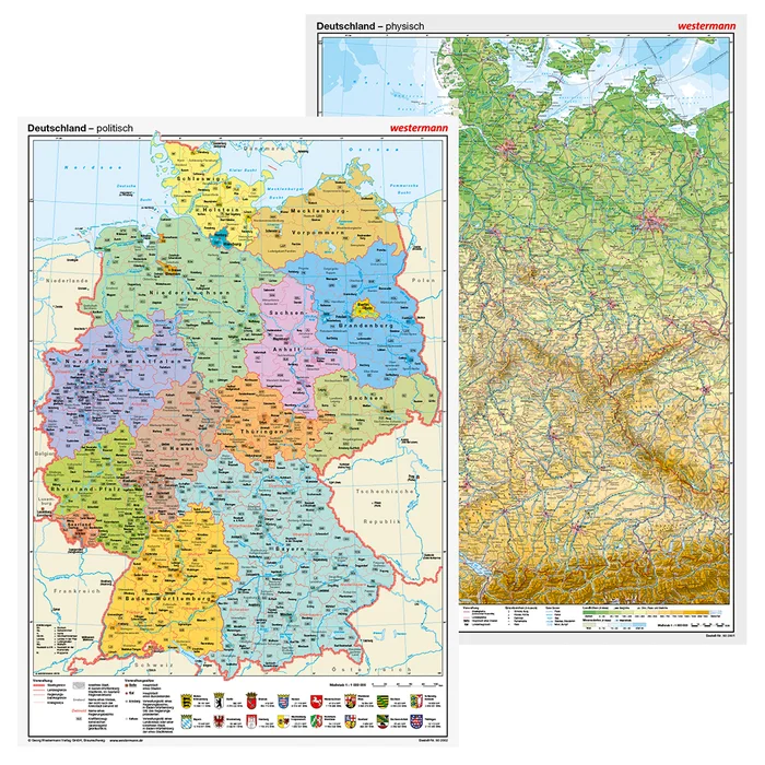 Westermann Posterkarte Deutschland, physisch/politisch, 2er-Set | 502015/F