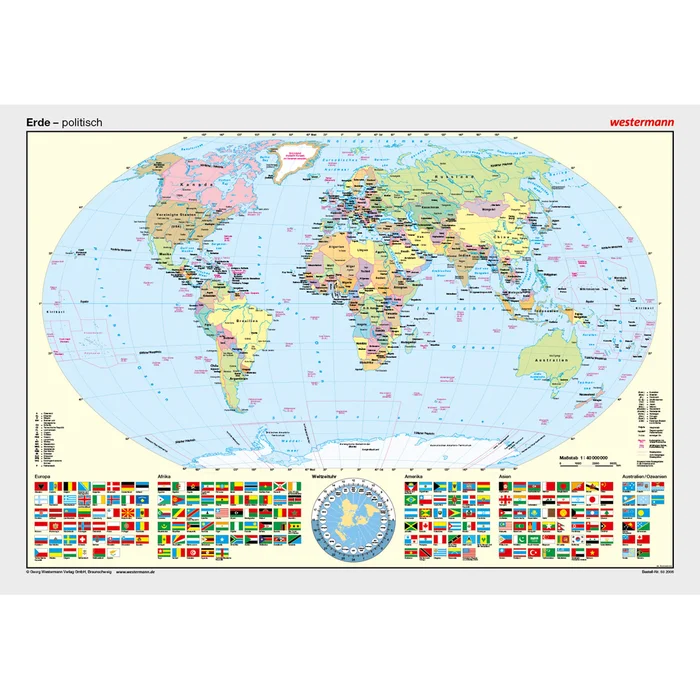 Westermann Posterkarte Erde (mit Flaggen), politisch | 502005/F