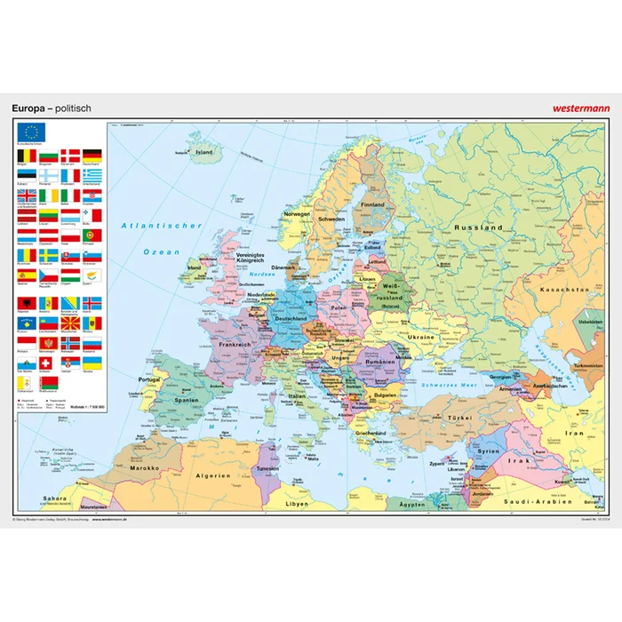 Westermann Posterkarte Europa (mit Flaggen), politisch | 502004/F
