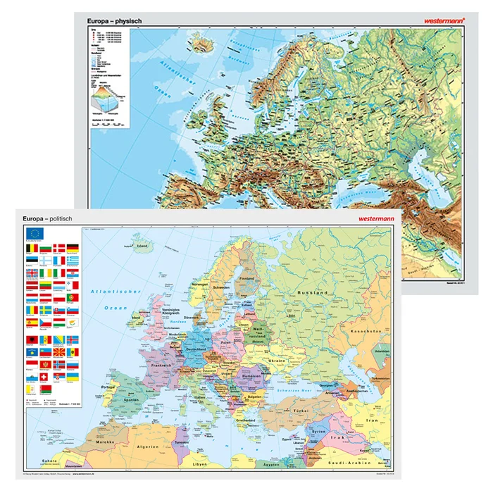 Westermann Posterkarte Europa, physisch/politisch, 2er-Set | 502016/F