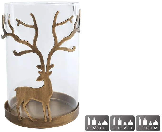 Windlicht Deer goud glas 9x9x13,5cm