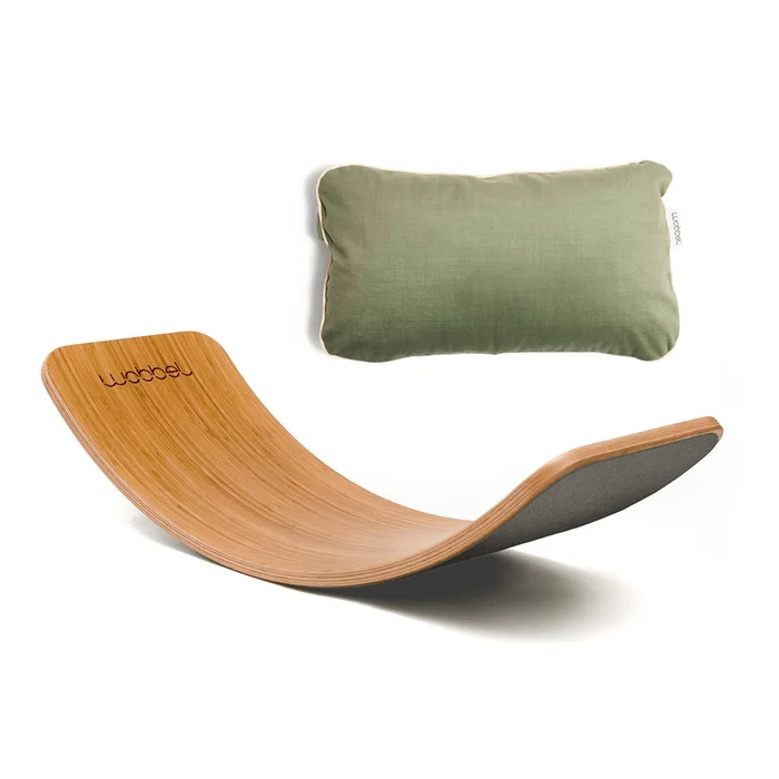 Wobbel Board Original-Set Bambus Filz mausgrau + Kopfkissen olive