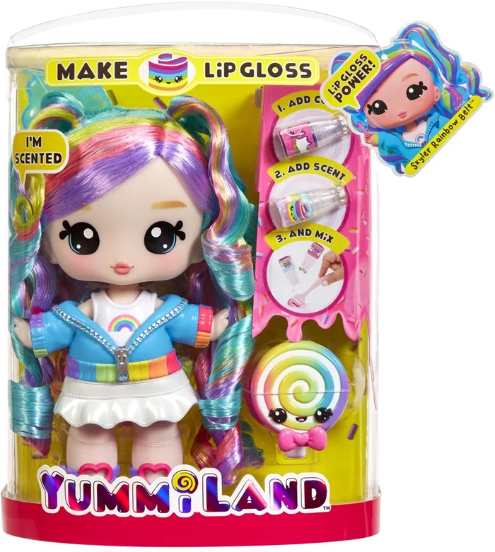 Yummiland Large Doll + Lipgloss Pet Rainbow Skyler Rainbow Belt