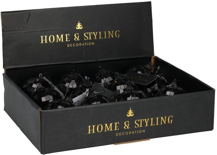 Zwarte Kerstbal Spiegelbol, 12st.